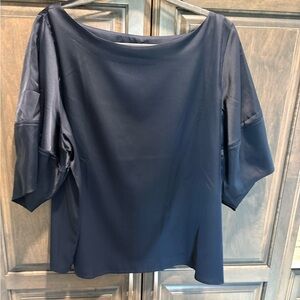 Banana Republic Navy Satin Boatneck Blouse